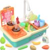 Play Sink with Running water + Kitchen set cooking table top with steam - Green