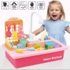Play Sink with Running water + Kitchen set cooking table top with steam - Pink
